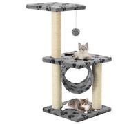 Teenpull Rascador para gatos de sisal, 65 cm, gris con diseño de patas, superficie de felpa, base estable, árbol trepador y barril rascador, compacto para salón e interior, ideal para el cuidado de