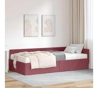 Teenpull Red Corner Bed Frame with Mattress, Breathable upholstered Structure, Adjustable headboard, Fixed Slat Platform, Plywood Build, 90 x 190 cm, Indoor Bedroom Use, 2 Piece Set