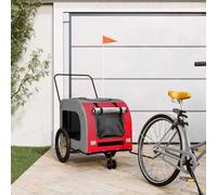 Teenpull Remolque de bicicleta para perros rojo y gris de tela Oxford y marco de hierro resistente, plegable con ventanas de malla, maniobrable y suave para viajes, senderismo y visitas al veterinario
