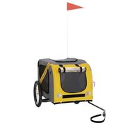 Teenpull Remolque para bicicleta Perros Amarillo y Gris Tela Oxford con Marco de Hierro, Plegable y Robusto, con Ventanas de Malla para Transporte de Animales, Viajes, Vacaciones y Veterinario