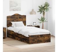 Teenpull Roble Ahumado Cama somier Base lecho canapé cabecero Estructura colchón Dormitorio Descanso Dormir Soporte lámina Plataforma almacenaje cajón elevable abatible Nido Plegable tapizado Juvenil