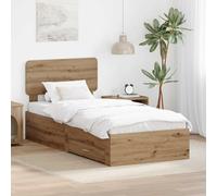 Teenpull Roble Artisan Bed Frame with Drawer Storage and headboard, 100 x 200 cm Mattress fit, Wood Composite Structure, slatted Support, Modern Bedroom Design, Easy Assembly, Indoor Use