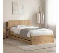 Teenpull Roble Artisan Bed Frame with Storage, 80 x 200 cm Mattress Support, Wood Structure, Fixed Slat Base, Integrated Drawers, Contemporary Bedroom Storage for Indoor Use and Daily Comfort