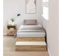 Teenpull Roble Artisan Bed Frame with Storage Drawer, 100 x 200 cm Mattress Support, Pine Wood and Engineered Panels, no Box Spring Needed, Modern Bedroom Space Saving Design for One Sleeper