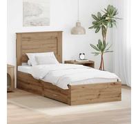Teenpull Roble Artisan Bed Frame with Storage Drawer, 100 x 200 cm, Wood Construction, slatted Platform, headboard, Bedroom Base for One Person, Indoor Use, Space Saving Design