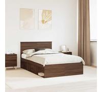 Teenpull Roble Brown Bed Frame with Headboard 120 x 190 cm Wood Structure, Slatted Base, Platform Support, Bedroom Bedstead for Adult Guest Room, Easy Care and Durable Design for Daily Rest