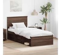Teenpull Roble Marron Bed Frame with Headboard, Engineered Wood Platform, 75 x 190 cm, Slatted Base, Modern Bedroom Support, Easy Clean, Durable Single Bed for Home Rest