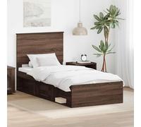 Teenpull Roble Marron Bed Frame with Headboard, Wood and Solid Pine, 75 x 190 cm, Slatted Base, Modern Platform for Bedroom, Single Sleeper, Easy Clean, Durable Support