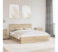 Teenpull Roble Sonoma Bed Frame 160 x 200 cm Engineered Wood, Bed Base with Headboard, 6 Drawers, Slatted Support, Indoor Bedroom Storage for Adult Guest Room, Easy Assembly