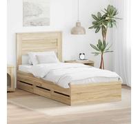 Teenpull Roble Sonoma Bed Frame 75 x 190 cm Engineered Wood, slatted Platform Base with headboard and 6 Drawers, Bedroom Storage Support for restful Sleep, Indoor Use