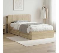 Teenpull Roble Sonoma Bed Frame with Storage, 100 x 200 cm, Wooden Structure, slatted Base, Integrated Drawer, headboard Cabinet, Bedroom Platform for Home Space Saving and Daily Rest