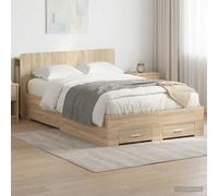 Teenpull Roble Sonoma Bed Frame with Storage, 120 x 200 cm Compatible Mattress, Wooden Structure, Integrated Shelves and Cabinet headboard, Bedroom Support for Daily Use and Space Saving