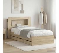 Teenpull Roble Sonoma Bed Frame with Storage, 80 x 200 cm, Wood-Engineered Platform Base, Integrated Drawers, headboard, Sturdy Slat Support for Bedroom, Indoor Use, Space-Saving Design