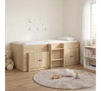 Teenpull Roble Sonoma Loft Bed Frame with Wardrobe Set, 203 x 119.5 x 68.5 cm, for 100 x 200 cm Mattress, slatted Support, Space Saving Bedroom Storage for Indoor Use