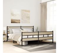 Teenpull Robusta estructura de cama de metal de roble Sonoma, 200 x 200 cm, marco de cama estable con cabecero y reposapiés, base moderna para muebles de dormitorio, plataforma duradera sin colchón