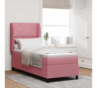Teenpull Rosa Box Spring Bed with Adjustable headboard, 80 x 200 cm Velvet upholstered Frame, Medium Firmness Mattress, Sturdy Pine Wood Structure for Bedroom Comfort and Indoor Use