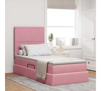 Teenpull Rosa upholstered Storage Bed with Mattress, 100 x 200 cm, Velvet headboard, Metal Frame, Hydraulic Lift, RGB LED, Compact Bedroom Space Saving for Adult Use