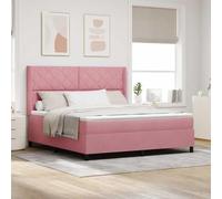 Teenpull Rosa Velvet Box Spring Bed Frame with LED Light Strips, 180 x 200 cm Mattress Size, Adjustable Headboard, Wooden Structure, USB RGB Ambient Lighting for Bedroom Comfort and Modern Style