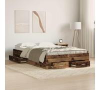 Teenpull Rustic Bed Frame with Drawer Old Wood 120 x 190 cm, Plywood and Engineered Wood Platform Base, slatted Support, Bedroom Storage for restful Sleep, Easy Assembly, 220 kg Capacity