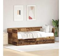 Teenpull Rustic Day Bed Wooden Frame 90 x 190 cm Plywood with Drawer, slatted Base, Storage, Platform Support for Guest Room, Adult and Youth Bedroom, Space Saving Home Use
