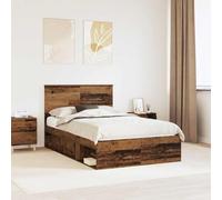 Teenpull Rustic Wood Bed Frame with headboard, 120 x 200 cm, Pine and Engineered Wood, slatted Base, for Bedroom, Guest Room, Youth Room, Stable Support and Easy Care