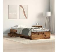 Teenpull Rustic Wood Bed Frame with Storage Drawer, 90 x 190 cm Single Short, Plywood and Engineered Wood Platform Support, Bedroom Base for Rest and Space Saving, 110 kg MAX Load