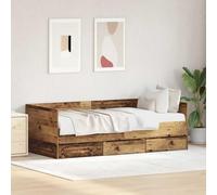 Teenpull Rustic Wood Day Bed Frame with slatted Support and Storage Drawers, Plywood Construction, 90 x 190 cm Single Short Mattress Size for Bedroom Seating, Sleeping, and Space Saving Use