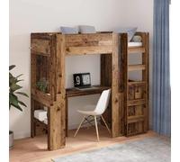 Teenpull Rustic Wood Loft Bed Frame with Desk, Engineered Wood Single Small 75 x 190 cm, Space Saving Structure with Shelf, Ladder, Safety Rail, Study and Sleep for Bedroom and Youth Room