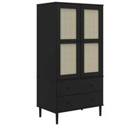 Teenpull Senja - Armario con aspecto de ratán negro de pino macizo con barniz UV, 90 x 55 x 175 cm, espacio de almacenamiento con cajones, armario para dormitorio y vestidor
