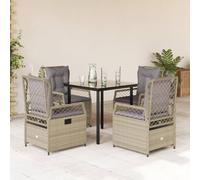 Teenpull Set Comedor de jardín 5 Piezas con Cojines Beige ratán sintético Resistente para terraza Patio Exterior, Mesa Vidrio Templado 80x80 cm