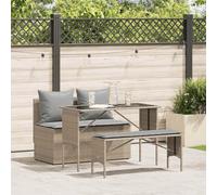 Teenpull Set Comedor jardín 3 Piezas con Cojines Beige ratán sintético Resistente Mesa Vidrio Templado sofá sin reposabrazos Taburete Largo para terraza Patio balcón Ocio Exterior