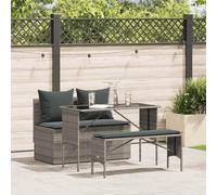 Teenpull Set Comedor jardín 3 Piezas con Cojines Gris ratán sintético Resistente Mesa Vidrio Templado sofá sin reposabrazos Taburete Largo para terraza Patio Exterior