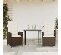 Teenpull Set Comedor jardín 3 Piezas con Cojines ratán sintético marrón, Mesa Vidrio Templado 80x80x74 cm, sillas reclinables Acero Recubierto, Ideal terraza Patio balcón para Descanso y reunión al