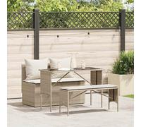 Teenpull Set Comedor jardín 3 Piezas ratán sintético Beige con Cojines desenfundables Lavables Mesa Vidrio Templado sofá sin reposabrazos Taburete Largo para terraza Patio Exterior Ocio Descanso