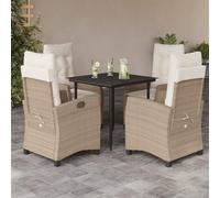 Teenpull Set Comedor jardín 5 Piezas ratán sintético Beige con Cojines extraíbles y Lavables, Mesa Vidrio Templado 80x80 cm, sillas reclinables con reposapiés para terraza, Patio y balcón