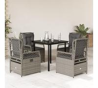 Teenpull Set Comedor jardín 5 Piezas ratán sintético Gris Claro con Cojines Acolchados, Mesa Vidrio Templado 80x80 cm, sillas reclinables Resistentes para terraza Patio balcón Ocio Exterior