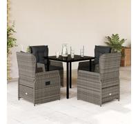 Teenpull Set Comedor jardín 5 Piezas ratán sintético Gris con Cojines, Mesa Vidrio Templado 80x80 cm, sillas reclinables Resistentes para terraza, Patio, balcón y Ocio al Aire Libre
