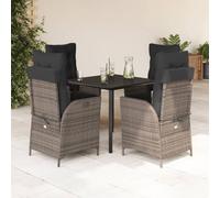 Teenpull Set Comedor jardín 5 Piezas ratán sintético Gris con Cojines, Mesa Vidrio Templado 80x80 cm, sillas reclinables con reposapiés Ajustable para terraza Patio y Porche