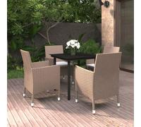 Teenpull Set Comedor jardín 5 Piezas ratán sintético Negro con Cojines Blancos Crema Mesa 80x80 cm sillas Resistentes Acero Vidrio para terraza Patio Exterior Ocio reuniones