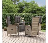 Teenpull Set Comedor jardín 5 Piezas ratán sintético Negro Gris con Cojines Gris Oscuro, Mesa Vidrio Templado 80x80 cm, sillas reclinables con Respaldo Ajustable para terraza Patio balcón