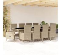 Teenpull Set Comedor jardín ratán sintético Beige 11 Piezas con Cojines desenfundables para terraza Patio balcón, Incluye Mesa Vidrio Templado y sillas reclinables Resistentes al Sol