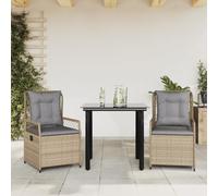 Teenpull Set Comedor jardín ratán sintético Beige con Cojines, Mesa Vidrio Templado 80x80x74 cm, 3 Piezas Resistente para terraza Patio balcón Ocio Barbacoa Relax