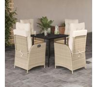 Teenpull Set Comedor jardín ratán sintético Beige con Mesa Vidrio Templado 80x80 cm y 4 sillas reclinables con Cojines desenfundables para terraza Patio Exterior Ocio