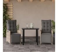 Teenpull Set Comedor jardín ratán sintético Gris Claro con 3 Piezas, Cojines desenfundables, Mesa Vidrio Templado 80x80x74 cm, sillas reclinables con reposapiés para terraza, Patio, balcón y jardín