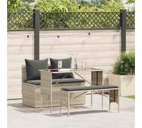 Teenpull Set Comedor jardín ratán sintético Gris Claro con Cojines desenfundables Lavables, Mesa Vidrio Templado 110x55x72,5 cm, sofá sin reposabrazos, Taburete Largo
