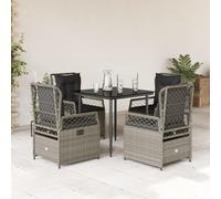Teenpull Set Comedor jardín ratán sintético Gris Claro con Cojines, Mesa Vidrio Templado 80x80 cm, 4 sillas reclinables con Respaldo Ajustable para terraza Patio balcón Ocio Exterior