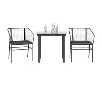 Teenpull Set Comedor jardín ratán sintético Negro con Mesa Vidrio Templado 80x80 cm y 2 sillas con Cojines desenfundables para terraza Patio balcón Ocio Exterior