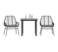 Teenpull Set Comedor jardín ratán sintético Negro con Mesa Vidrio Templado 80x80x74 cm 3 Piezas 2 sillas con Cojines desenfundables para terraza Patio balcón Ocio Exterior