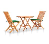 Teenpull Set de bistró Madera Maciza Teca con Cojines Verdes, 3 Piezas Plegables para jardín terraza Patio Comedor, Resistente y fácil Mantenimiento