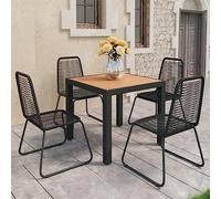 Teenpull Set de Comedor de jardín de 5 Piezas en ratán PVC Negro y marrón con Mesa de Aluminio y Superficie WPC para terraza, Patio o balcón, Muebles Resistentes y fáciles de Limpiar